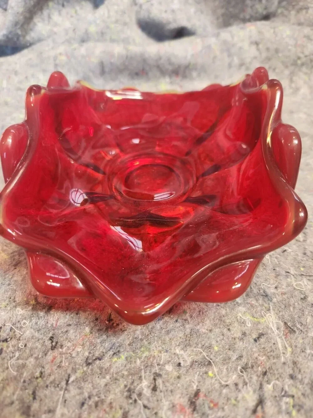 Viking Glass Ruby Red Double Crimp Folded Footed Low Bowl 7.5